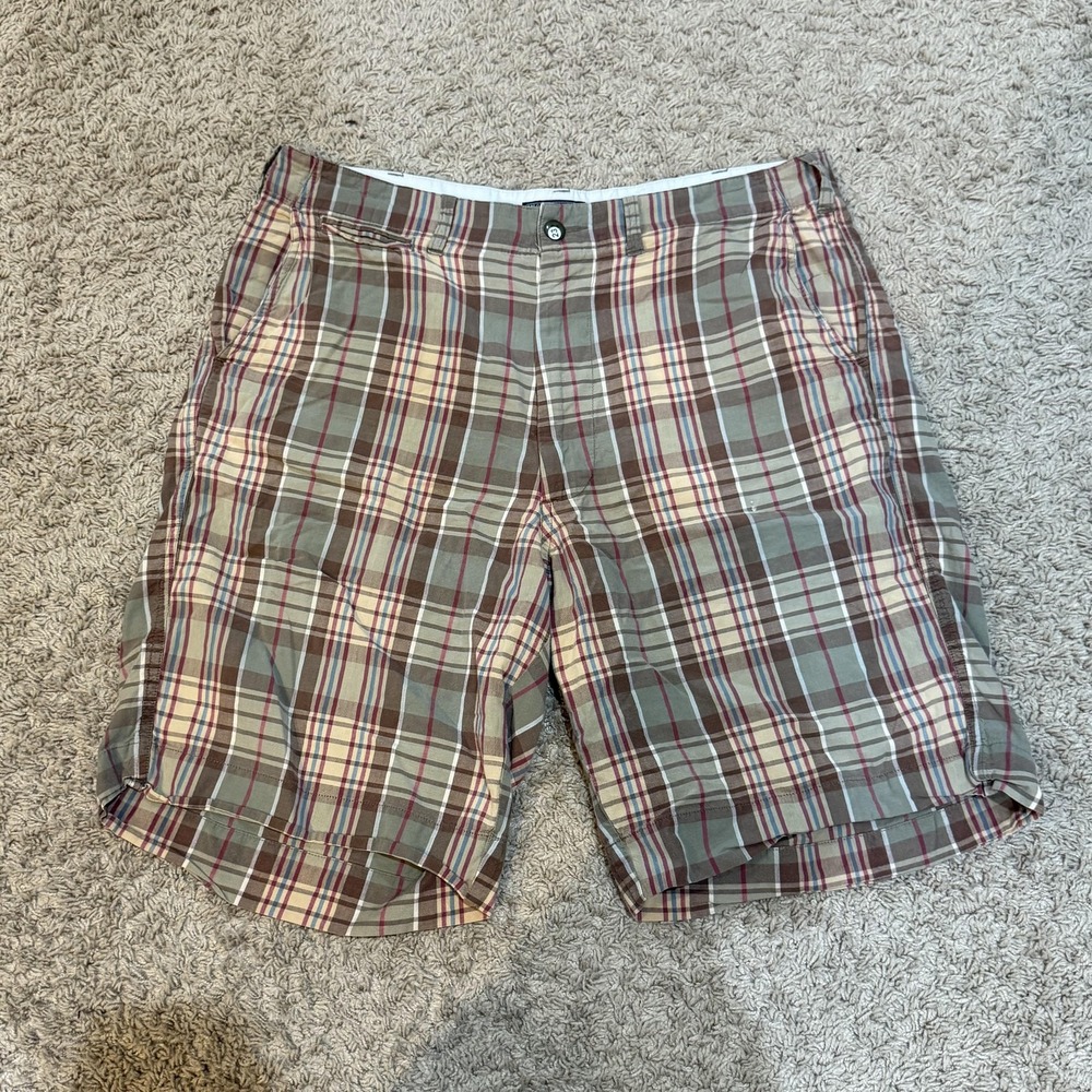 Polo Jeans Company Mens 34 Brown Red Plaid Ralph Lauren‎ Cotton Chino Shorts